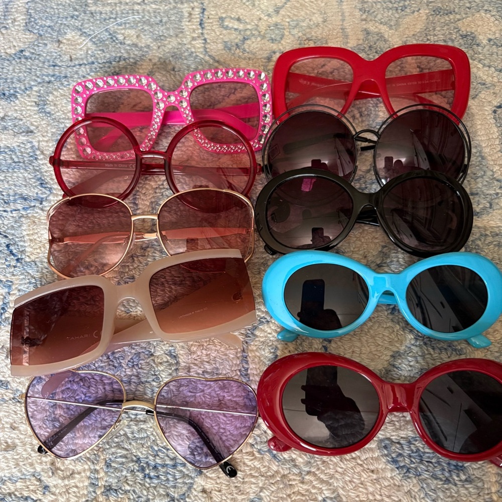 Assorted Women's Fashion Sunglasses - Red, Pink, Black, Blue, Nude, Purple